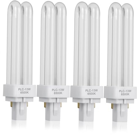 HORIALENCE 4 Pezzi Lampadina Fluorescente Compatta Lampada Efficiente per Illuminazione Luminosa e Risparmio Energetico Attacco a 2 Pin 13w Tubo Doppio, Plastica e Vetro