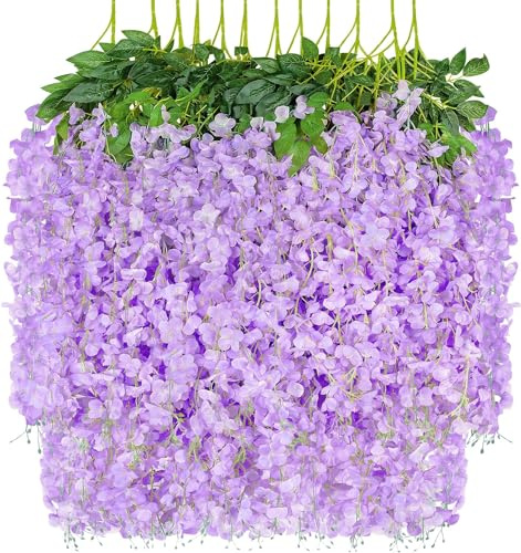 Tifuly - Lote de 12 glicinas Artificiales (3,6 pies, Triple Stem Ratta, glicinas, largas, guirnaldas de Flores de Seda para Colgar para el hogar, Fiesta de Boda, decoración (Violeta)