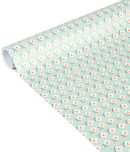 Clairefontaine 223871C - Un Rouleau De Papier Cadeau - Papier Affiche 80g - Dimensions : 5mx35cm (Spécial Petite Largeur) - Motif : Fleurs Bleues Douce France - Idéal Pour Les Petits Emballages