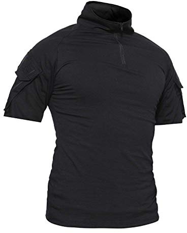 LiliChan Chemises Tactiques à Manches Courtes pour Hommes Chemise Militaire Chemise d'extérieur Chemise de Combat Tactique avec Fermeture éclair (X-Large, Noir)
