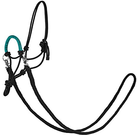 York Knotenhalfter mit Zügeln Zirco Arbeitshalfter Reithalfter (Full, schwarz-türkis)