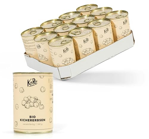 KoRo - Bio Kichererbsen verzehrfertig 12 x 240 g - Ohne Konservierungsstoffe - Sofort verzehrfertig - Vielfältig einsetzbar - Aus kontrolliert biologischem Anbau