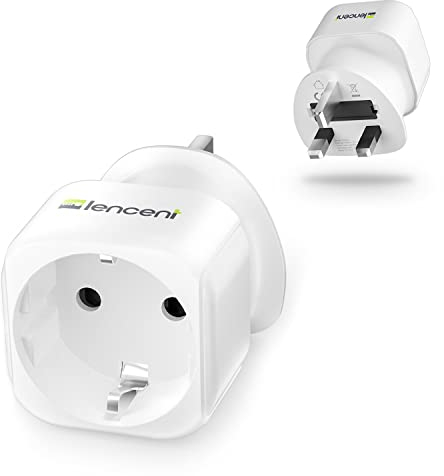 LENCENT 1X Adaptador Enchufe Ingles UK Inglaterra Adaptador de Viaje, Español 2-Pin Europa a 3-Pin Reino Unido para Londres Irlanda Escocia Britanico Maldivas Gran Bretaña (Tipo G)