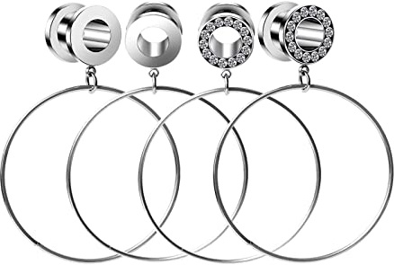 Bishilin örhängen tunnel dam 4–12 mm, öronproppar set kreoler hänge ring med zirkonia tunnel piercing öra expander rostfritt stål, Rostfritt stål, Kubisk zirkonia