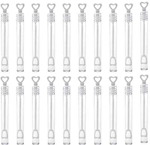 Karjiaja 20 Stücke Seifenblasen Hochzeit Weiß, Wedding Bubbles Kleine Seifenblasen Mini Hochzeitsseifenblasen Herz mit Herzgriff für Kinder Hochzeit Verlobung Geburtstag(Leere Flaschen)