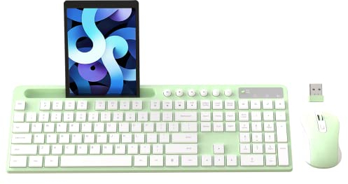 MARVO Wirelss Keyboard and Mouse Combo with Phone Holder, Full-Size, Green