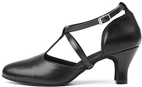 TINRYMX Damen Latin Tanzschuhe Geschlossen Zehen Bequem Salsa Tango Ballsaal Tanzschuhe,L272-Schwarz-6CM,39 EU