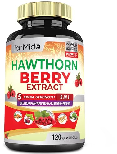Hawthorn Berry Supplement Extract Capsules - 120 Vegan Capsules for 4 Months - Combined Beet Root, Ashwagandha, Turmeric Curcumin & Black Pepper