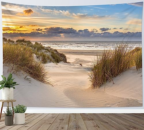 LB Tapisserie Murale Plage tropicale Tenture Murale Paysage coucher soleil plante côtière mer Couverture Murales Île été Tapisseries Decoration pour Maison Salon Chambre Dortoir,235x180cm