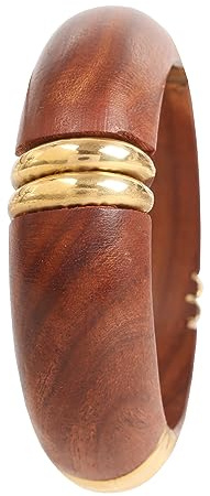 TOUCHSTONE Bracciale Indiano Bollywood in Legno Naturale Tagliato a Mano con Motivi Assortiti in Ottone per Donna