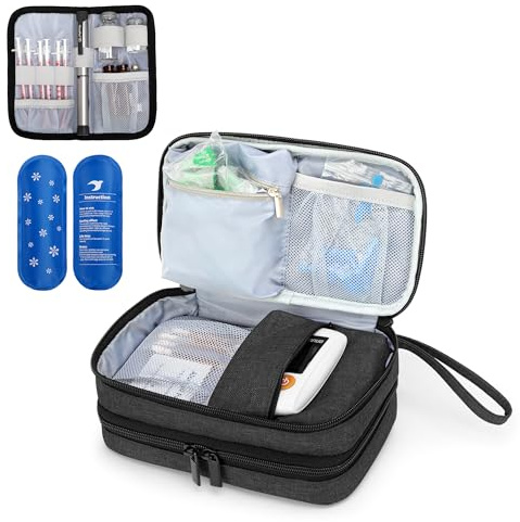 Luxja Bolsa para Diabéticos con 2 Paquetes de Hielo, Estuche de Viaje para Insulina para Medidor de Glucosa y Otros Suministros para Diabéticos (Sólo Bolsa), Negro