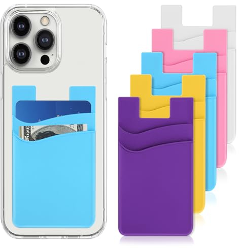 Andibro Cartera para Teléfono Adhesiva, Paquete de 5 Tarjeteros de Silicona para Teléfono Funda Adhesiva para Tarjetero de Crédito Funda para Tarjeta de Crédito Fuertemente Adhesiva Etiqueta de Doble