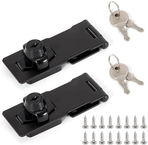 Cerraduras de Cerrojo con Llave, 2 Piezas Pestillo Puerta Hebilla Seguridad con Tornillos para Gabinete Puerta Muebles Cajones Casillero (Negro)