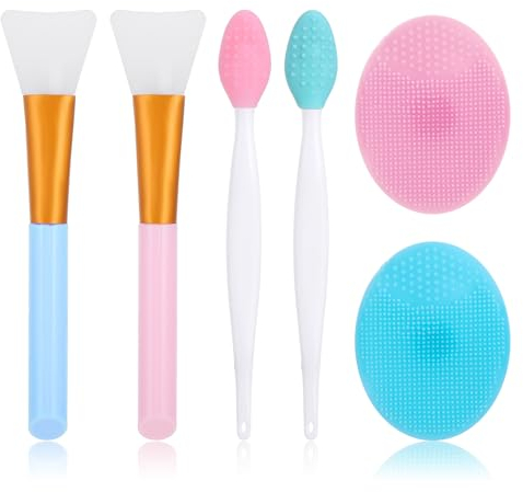 WLLHYF 6-teilige Silikon-Gesichtsreinigungsbürste Gesichtsmaskenbürste Peeling-Lippenpeeling-Bürsten-Set Peeling Nase Mitesserentferner Maskenapplikator für Frauen und Mädchen Hautpflege-Werkzeug