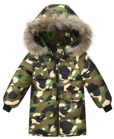 Valcatch Boys Girls Winter Camo Coat 8-9 Years, Kids Warm Quilted Puffer Down Jacket with Detachable Faux Fur Hood, Water Resistant Parka Jacket for Outdoor Skiing, Teenage Snowsuit Outerwear
