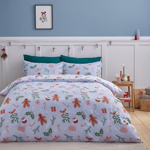 Catherine Lansfield Christmas Gingerbread So Soft Single Duvet Set Blue