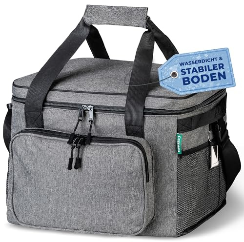 COTTARA® Faltbare Kühltasche groß 30L wasserdicht +12h Frische extra stark isolierte Kühltasche faltbar – Kühlbox, Cooler bag, Lunch bag, Isoliertasche, Thermotasche Picknicktasche – Grau
