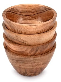 Indus Lifespace Cuenco decorativo de madera de acacia para aperitivos, joyas, llaves y decoración del hogar (juego de 4) (4.5 x 4.5 x 2.5 pulgadas)