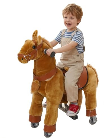Caballo Montar Infantil Caballo Juguete Peluche con Ruedas para Niños de 3 4 5 6 Años