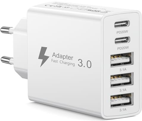 USB C-laddare multipel, 5 portar, 50W multipel kontakt, USB C-nätadapter, strömadapter, laddningskontakt, multipel USB-laddare för iPhone 17, 16, 15, 14, 13, 12, 11 Pro Max Plus/iPad/Samsung/mobiltele