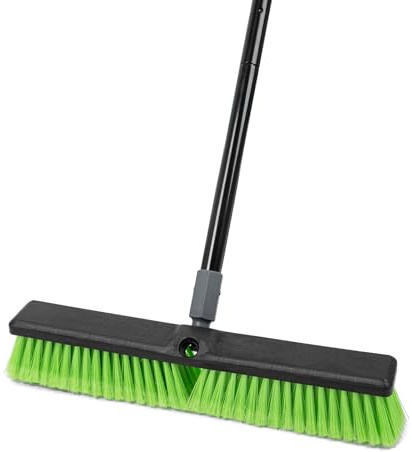 18” Indoor Shop and Garage Push Boom with Soft Bristles, Heavy Duty Brush Broom with 59” Long Handle for Commercial & Residental Floor Cleaning Sweeping