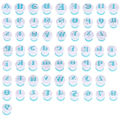 62 moldes de letras para fondant, alfabeto y números, fondant, accesorios para hornear, cortadores de galletas, letras para cumpleaños, bodas, fiestas de Navidad, pasteles y galletas