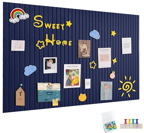 120x90cm Grande bacheca in feltro autoadesiva, bacheca in feltro con puntine, memo boards con 60 puntine, tabellone annunci per pareti, decorazione per ufficio e cucina, per foto e promemoria, blu