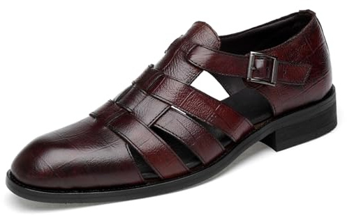 Sandali da uomo con punta chiusa, fibbia alla caviglia, scarpe romane, sandali estivi traspiranti da spiaggia per pescatori all'aperto, Marrone scuro, 40 2/3 EU