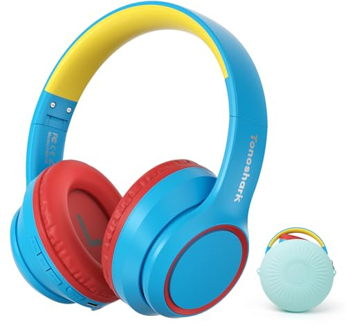 TONOSHARK Bluetooth Kopfhörer Kinder | Noise Cancelling Kinder Kopfhörer | Over-Ear Kinderkopfhörer Bluetooth Kabellos Mit Mikrofon | 60h Spielzeit - Für Schule/Reisen | Inkl. Tragetasche (Blau & Rot)