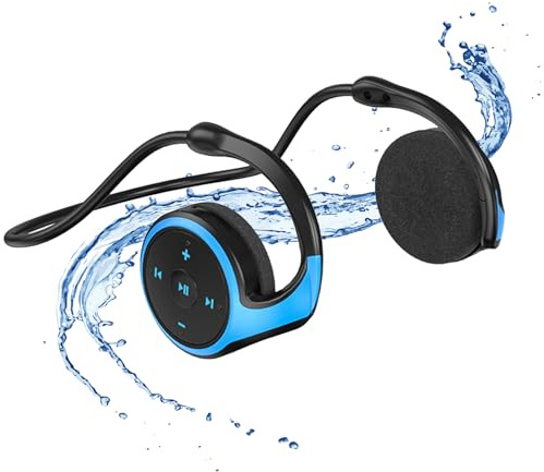 KQLHLHDYZ Casque de sport sans fil Bluetooth 5.0 tour de cou autour de la tête, léger, pliable, résistant à la transpiration, pour gym, yoga, voyage (bleu)