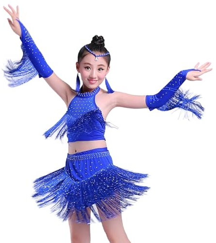 Abito da Ballo Latino Americano Tango Bambina con Nappe Frange Vestito da Sala da Ballo Danza Classica Samba Salsa Body Ginnastica Artistica Dancewear,Vestiti Latino Americano Ragazza,Regali Natale
