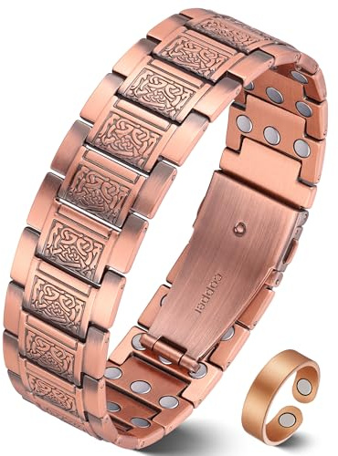 Jeracol 3X Strength Magnetic Copper Bracelet & Ring for Men, 99.9% Pure Copper Bracelet, Premium Fold-Over Clasp and Adjustable Length Sizing Tool & Jewelry Gift Box(Celtic Knot)