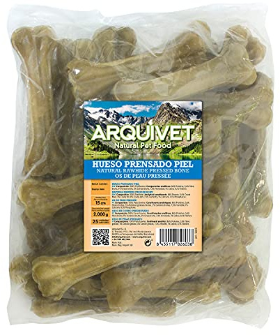 ARQUIVET - Osso pressato in pelle bovina 15 cm - Confezione da 25 unità per cani - Rinforza i denti del cane - Osso masticabile