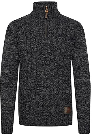 !Solid SDPankraz Herren Strickpullover Troyer Grobstrick Pullover mit Zopfstrickmuster Reißverschluss 100% Baumwolle Regular fit, Größe:L, Farbe:Black (9000)