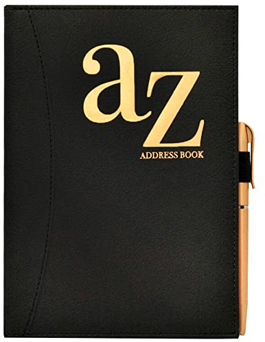 A bis Z Telefon-A5-Adressbuch, A-Z, fester Einband mit Stift, Schwarz