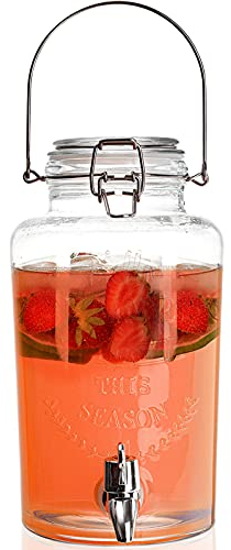 DEAYOU Glas-Getränkespender mit Zapfen, Kaltgetränke-Eis-Tee-Spender mit Auslöseklemme, Verriegelungsdeckel, Glas-Einmachglas, Limonade-Flüssigkeitskrug mit Ausgießer für Party, Bier, 0.8 Gallonen