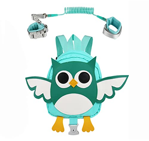 Yuepin Harnais de Sécurité Enfant, Sac à Dos avec Laisse Anti-perdu 1.5 m, Rênes de Sécurité pour Bébé, Bracelet Poignet (Chouette)