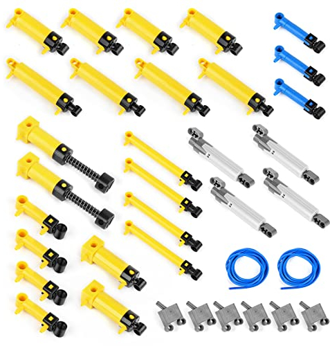 Mould King 35 Pneumatik-Kits sind kompatibel mit, einschließlich 10 Arten von technischen Pneumatikzylindern, MOC-Luftpumpenkolbendruckstangen, passend für Kranwagen-Ersatzteile-Set