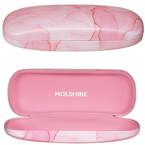 MOLSHINE Hard Shell PU-läder glasögonfodral, Resor Portabelt glasögonfodral för män Kvinnor Tjej Resor Study Work（Rosa）