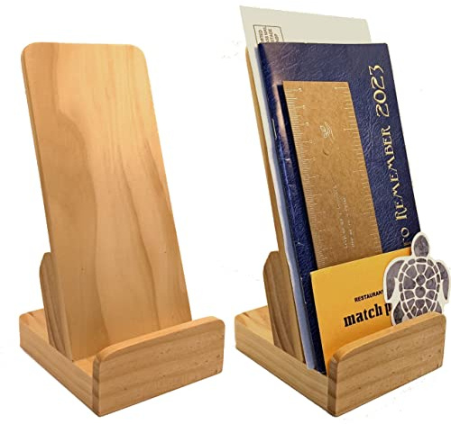 Elegant Pine Wood Literature Holder, Brochure Holder, Tablet Stand, Desk Organizer and Countertop Wooden Display Stand [Pack of 2]