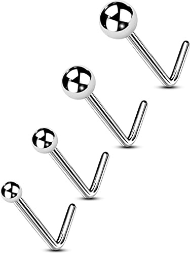 OUFER Body Piercing Piercing nasal en titane massif 20G stud pour nez épingle en os anneaux pour narine (4 pièces) bijoux de piercing en forme de L pour nez pour femmes et hommes