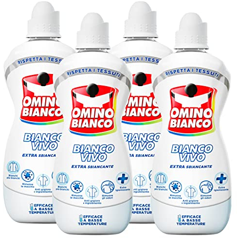 Omino Bianco - Additivo Lavatrice Bianco Vivo 5 Azioni in 1 per Bucato, Extra Smacchiante e Igienizzante, 900ml x 4 Pezzi