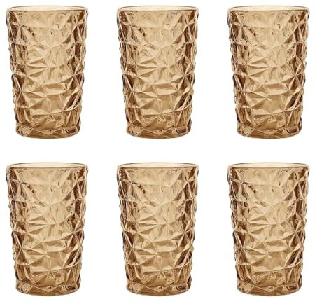 GMMH Lot de 6 verres vintage brillants colorés avec motif strié (cristal, doré brillant, verre à boire) - Verres à long drink - Verres à eau, à cocktail, gaufrage - Verre à vin