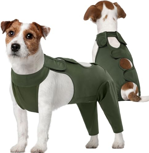 Kuoser Dog Bodysuit After Op, Recovery Suit for Castration Male , Thigh Protection Bodysuit, Anti-Wound Licking Alternative to Neck Collar, Green, M