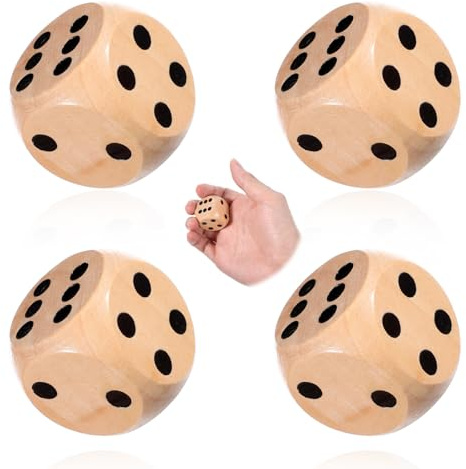AOZUO Lot de 4 grands dés en bois naturel de 30 mm - Pour l'enseignement, les jeux de société, les jeux de cartes, les jeux de fête