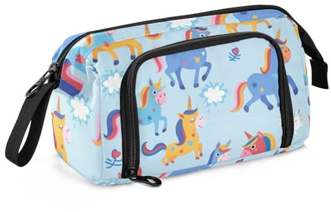 Mnsruu Trousse à crayons de grande capacité - Motif licorne amusante - Pour l'école, le bureau, les adolescents, les adultes et les étudiants, Chevaux licorne amusants, Taille unique, Mallette