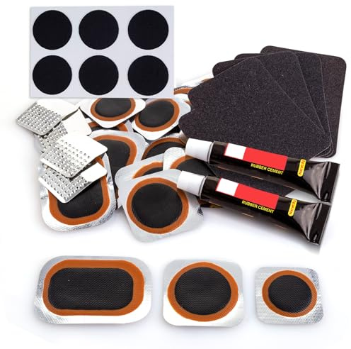 Kit de RéParation Pneus de véLo - Kits de réparation, 24 de Vulcanisation Rustine, pour rustine véLo chambre a air, vtt, pneu moto, Les vélos de Route et de Montagne et Caoutchouc Gonflable (BLACK-4)