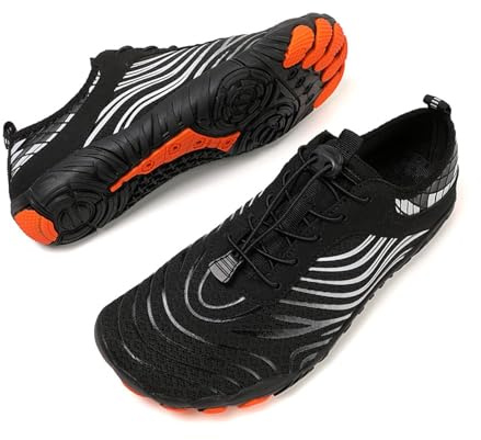 Grounded Barefoot Footwear for Women Men Neuropathy, Grounding Shoes for Womens Men, Lightweight Non-Slip Hike Barefoot Footwear Shoes (H02Black Orange, Adult, Women, 9, Numeric Range, US Footwear Size System, 9.5, Medium)