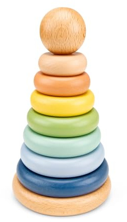 New Classic Toys Woet® Wooden Toy Stacking Rings for Toddlers - 8 Pieces in Pastel Colors - Fine Motor Learning Toy - Age 1 Years+