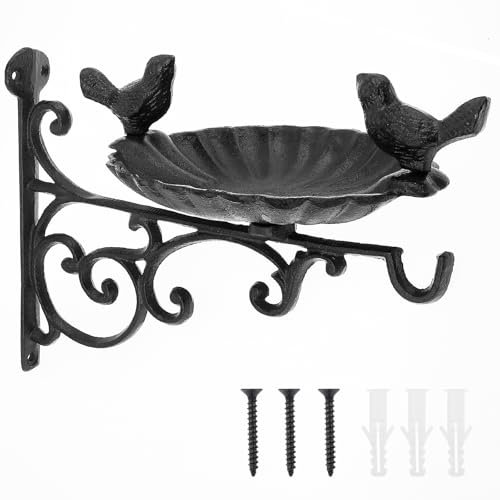 Wandfutterschale Gußeisen, Vogeltränke Gusseisen, Vogelbecken für Wildvögel, Wassertränke für Garten/Terrasse/Balkon, 27×27×21.5cm